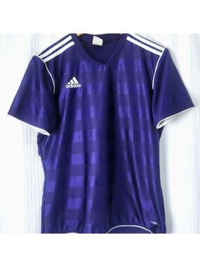 Adidas Shirt Athletic Top Short Sleeve Climalite Purple W White Stripes Med